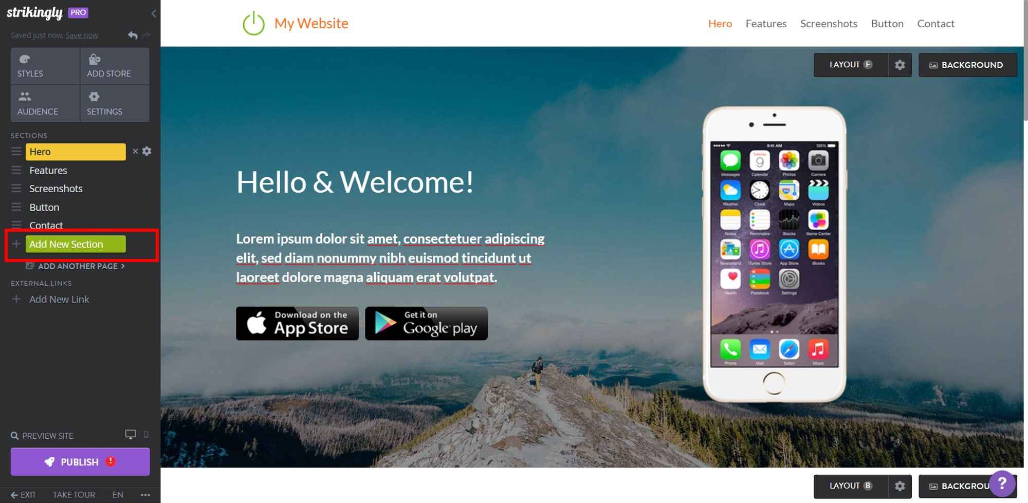 Strikingly Add Section Strikingly Add Section